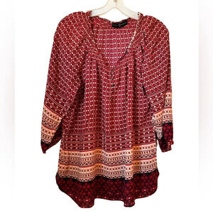 Women’s Long Sleeve Art Printed Peasant Blouse